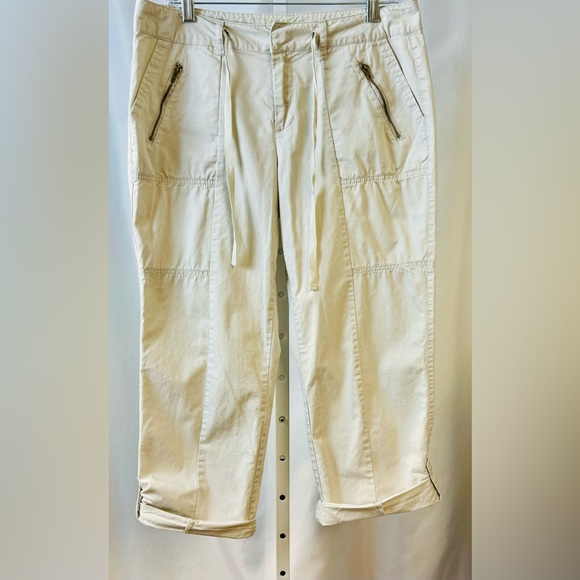 Caribbean Joe Cream Colored Roll Tab Capris 4‎ Front Pockets, 2 Rear size 8 - Picture 1 of 10